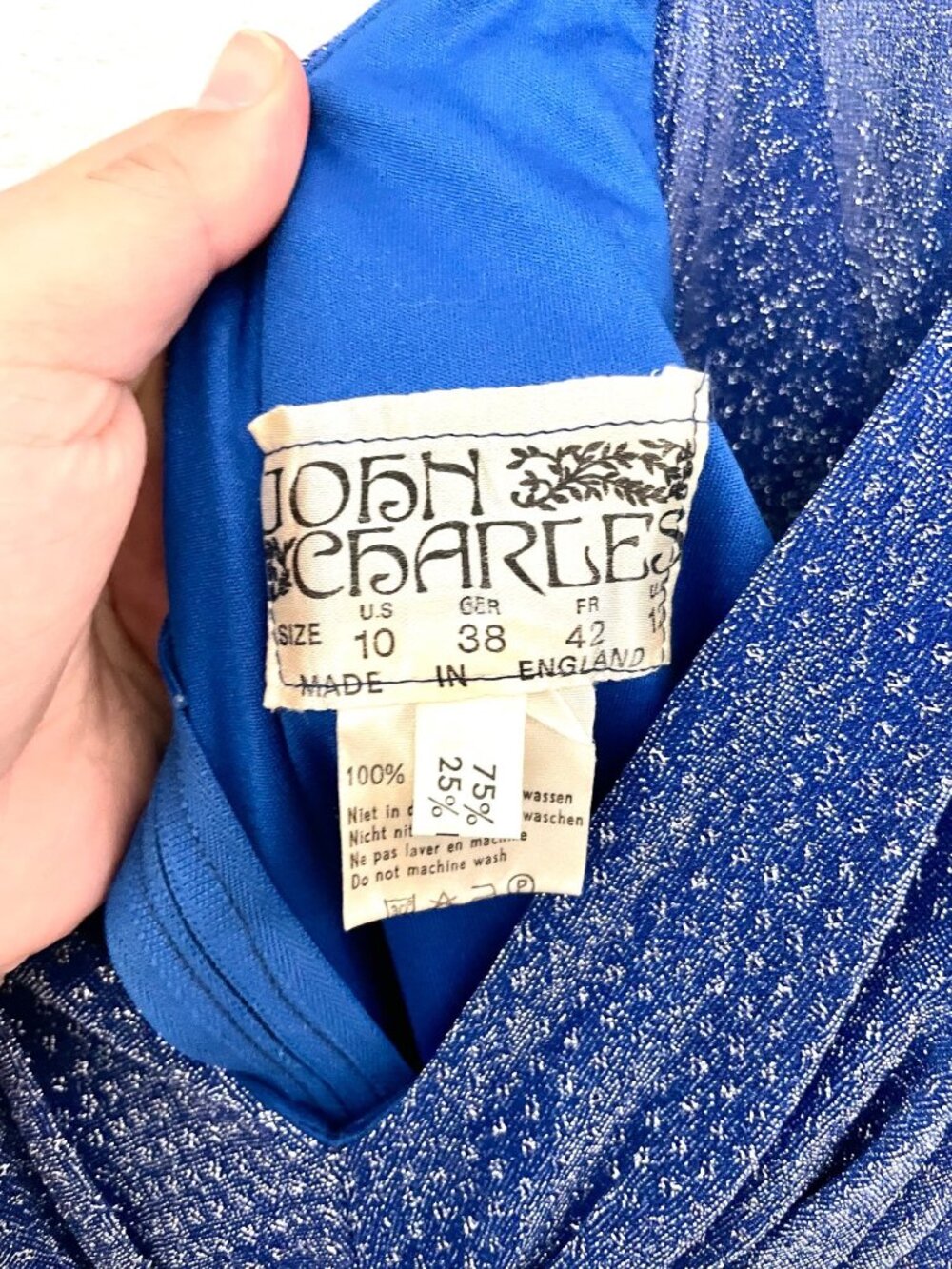 John Charles London Vintage Blue Sparkle Metallic Dress Size US 10 Whimsy Romant - Picture 3 of 4